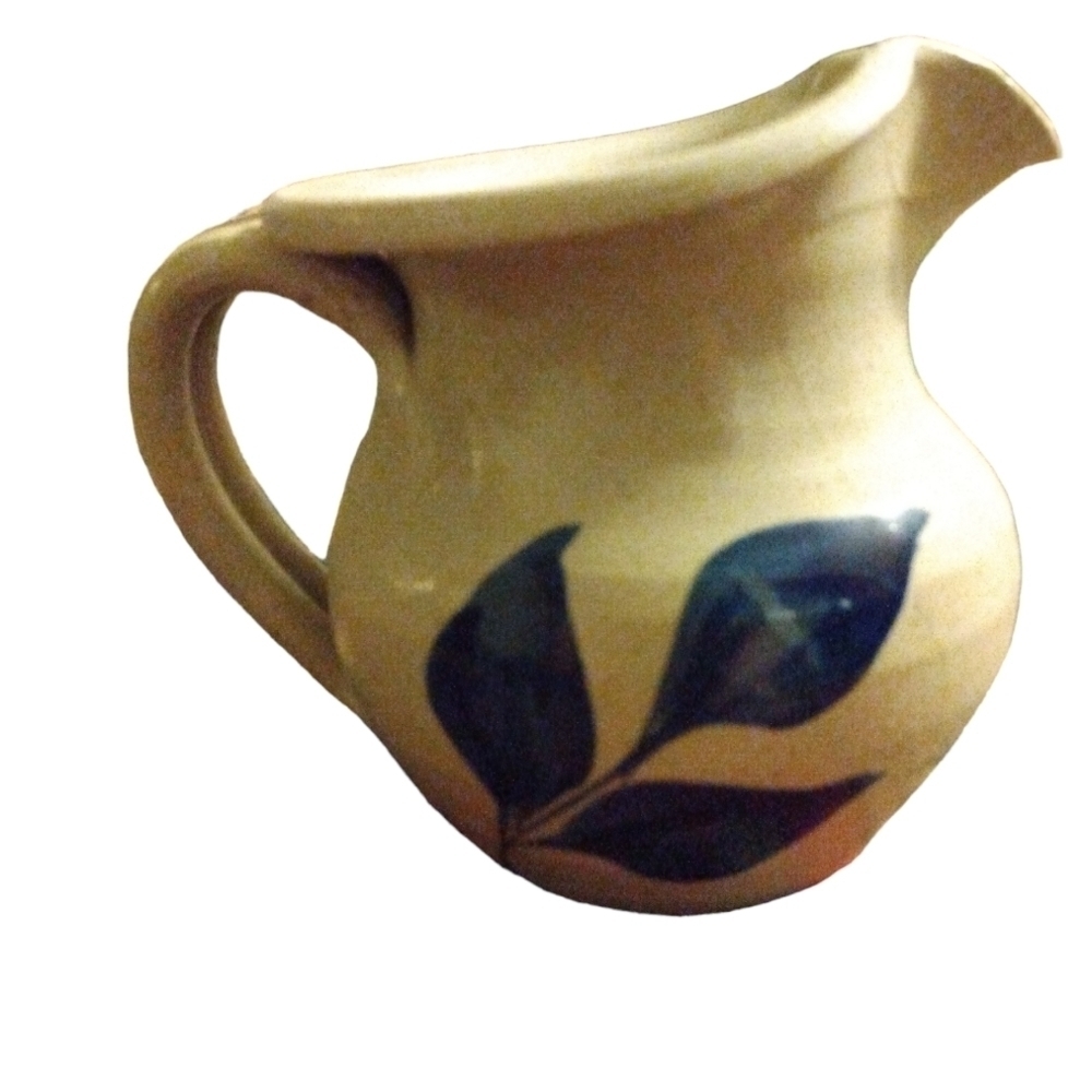 Williamsburg Pottery Blue Salt Leaf Glaze Design Mini 3" Stoneware Pitcher